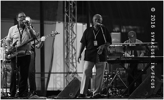 Prime Time Funk vocalists James Richmond (left) and Ronnie Leigh sang to the crowd in Clinton Square on Friday night.