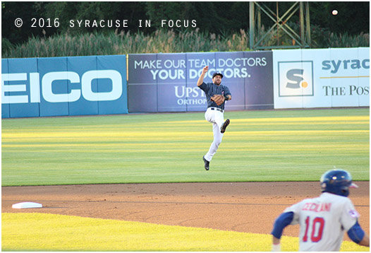 Game 2: Steve Lombardozzi tries to throw out Buffalo's Darrell Ceciliani in the first inning. He was unsuccessful and it lead to two runs later in the inning. The Bison's won 4-0.