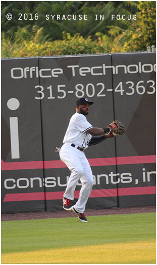 Collier turned around in the top of the third inning and bounced off the wall to retrieve a hit.