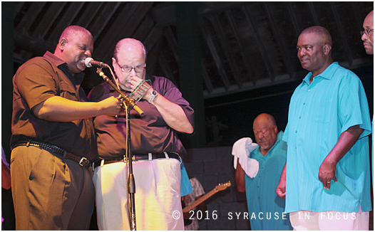 The Cuse' Music Scene has a special spirit of collaboration and is all about showing love  and recognizing good musicianship. Tonight Reggie Seigler (left), founder of JAMS presented a community award to Syracuse Jazz Fest Producer Frank Malfitano.