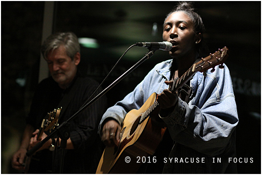 Singer, songwriter and Lemoyne College senior Chelsea Balan showed off her brand of folk soul during the Party in the Plaza series. She is pictured here playing with artist/producer Todd Hobin.