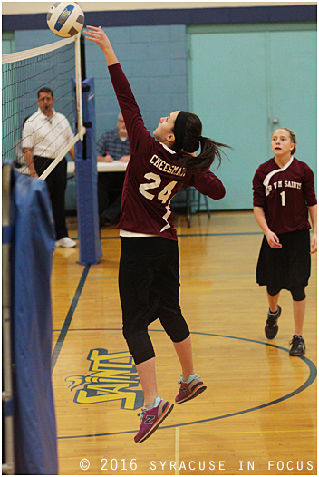 Spiking in a skirt: Pheobe Cheezeman of BVM Academy.