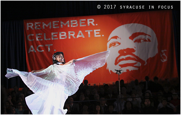 SU student Miracle Rogers performed a liturgical dance during the Martin Luther King Jr. Celebration in the Carrier Dome.