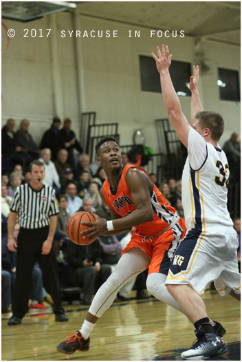 Despite not starting and playing limited minutes, Nahjeir Johnson put up a game-high 21 points, including a game-wining fade away jumper in Liverpool's 58-57 victory over West Genesee.