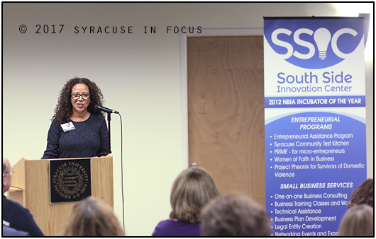 Lourdes Zaptaa, ?Executive Vice President, Division of Minority & Women's Business Development at Empire State Development, spoke at today's MWBE Expo of Central New York. The event was held at the South Side Innovation Center.