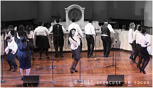 BCCE, under the direction of Ashleigh Brown (center), held their 40th anniversary concert at Hendrick's Chapel on Saturday.