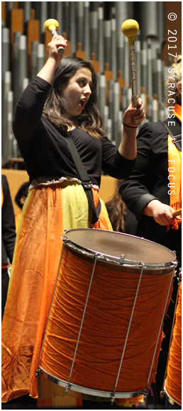 A student from Samba Laranja performs at Crouse College during the semester concert.