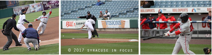 During the first inning of tonight's game Pawtucket's Aneury Tavarez got greedy and tried to stretch a double into a triple during the first inning , but found out that Brian Goodwin has a  canon arm in  right field. He was called out at third.