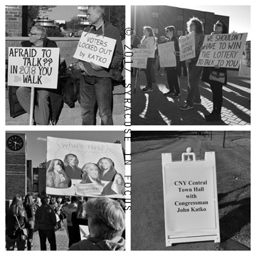 Outside the Rep. Katko forum at Onondaga Community College