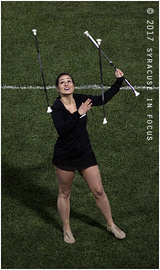 Meghan Sinisi, the twirler, performed at NBT Bank Stadium on Friday night.