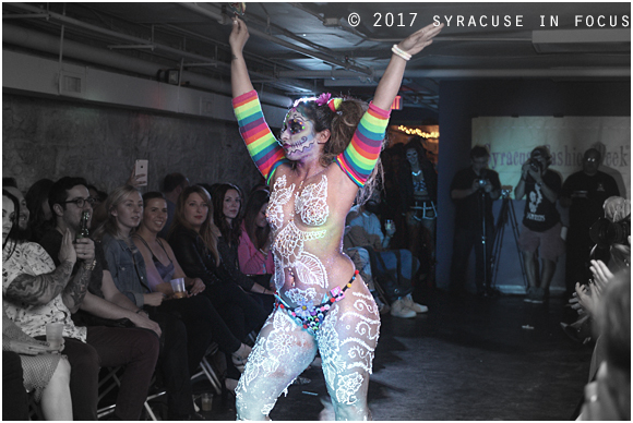 Marisa's Fortress of Beauty continue to push the limits of artistic design for Syracuse Fashion Week.  Last week their models were covered for candy for the Underground Show finale.