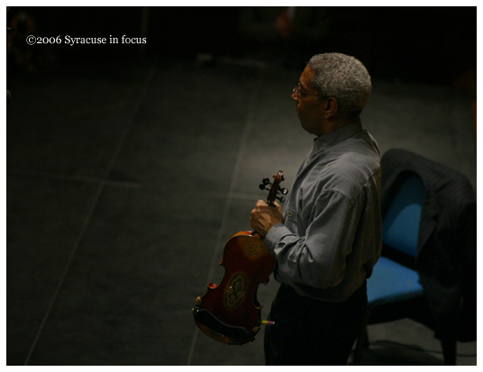 Sept. 29--Must be the Music: Jazz Violinist Billy Bang performs selections during an engaging concert last night at Crouse College (Syracuse University).