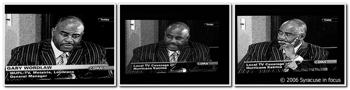 Perspective Beyond Black and White--MAR. 11--WUPL-TV General Manager and former Syracuse-area resident Gary Wordlaw appeared on CSPAN yesterday on a panel discussing local TV coverage of Hurricane Katrina. Wordlaw mentioned the devastating images seen around the country, but not in areas near New Orleans because there was no power.  He recounted fleeing the area with his wife, but listening to non-stop radio coverage on WWL-AM as he was driving.  "I fell in love with radio again," he said. "And I�m a TV guy."  A question was posed about how coverage will continue. "Americans won�t get tired of this story,"  Wordlaw said. "America wants this area to come back not just because of Mardi Gras or the good time New Orleans represents. These are Americans," he said. "They are us."